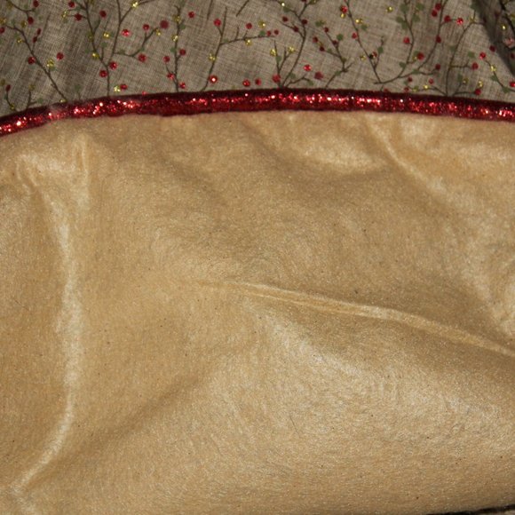 Tan With Red Holly Berry Branches 52 in Tree Skirt With Matching Bows - Picture 9 of 10